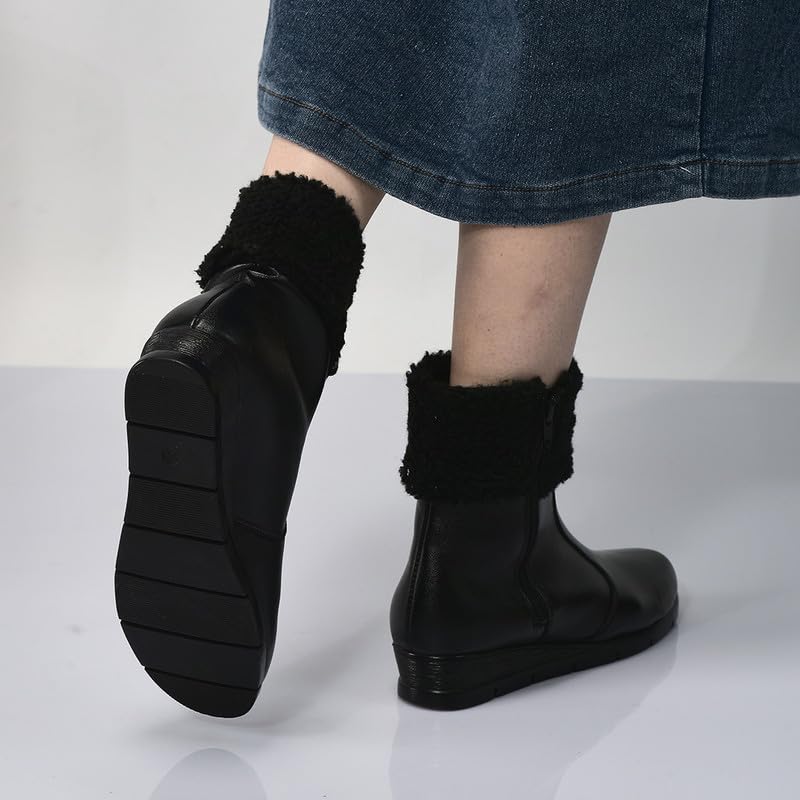 Image of FAUSTO Women High Top Side Zipper Platform Wedge Heel Formal Furr Boot | Winter High Ankle Slip On Boots