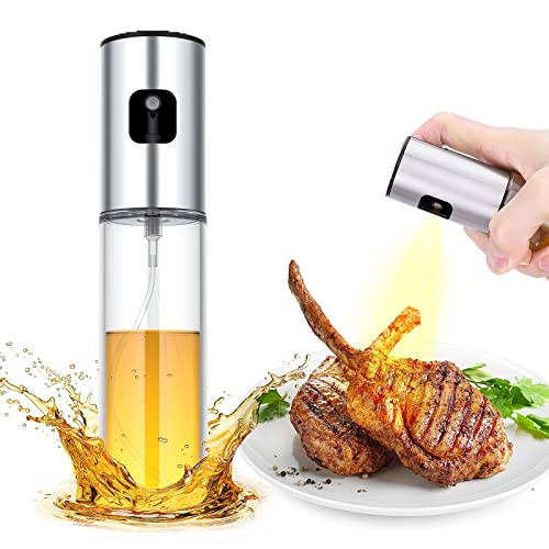 MISSOLO Oil Sprayer for Cooking, 100ml Olive Oil Dispenser, Cooking Oil Spray Bottle, Vinegar Soy Sauce Dispenser, Oil Mister with Stainless Steel Cap, for Cooking Baking Roasting Frying Use