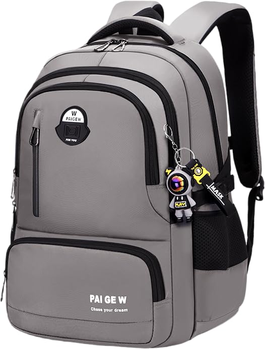 FFKQHCF 3-12 grados, gran capacidad, ligera, soporte ergonómico para la espalda, antitensión, bolsa de hombro para estudiantes de primaria y secundaria (gris, grande)