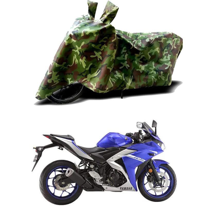 Image of 100% Water Resistant Full Bike Scooty Two Wheeler Body Cover Compatible For Yamaha YZF R3 STD /UV-Rays /Heat Protection /Birds Dropping /Scratchproof /Dust proof /Waterproof /All Varient[Green MJ]