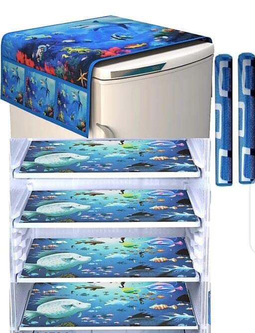 VIRAT Super designer 1 Cotton Fridge Cover,4 PVC Mat, 2 Cotton Handle Cover,Fridge cover set combo (5pcs set) fridge cover,black leaf design VIRAT Super designer 1 Cotton Fridge Cover,4 PVC Mat, 2 Cotton Handle Cover,Fridge cover set combo (5pcs set) fridge cover,black leaf design
