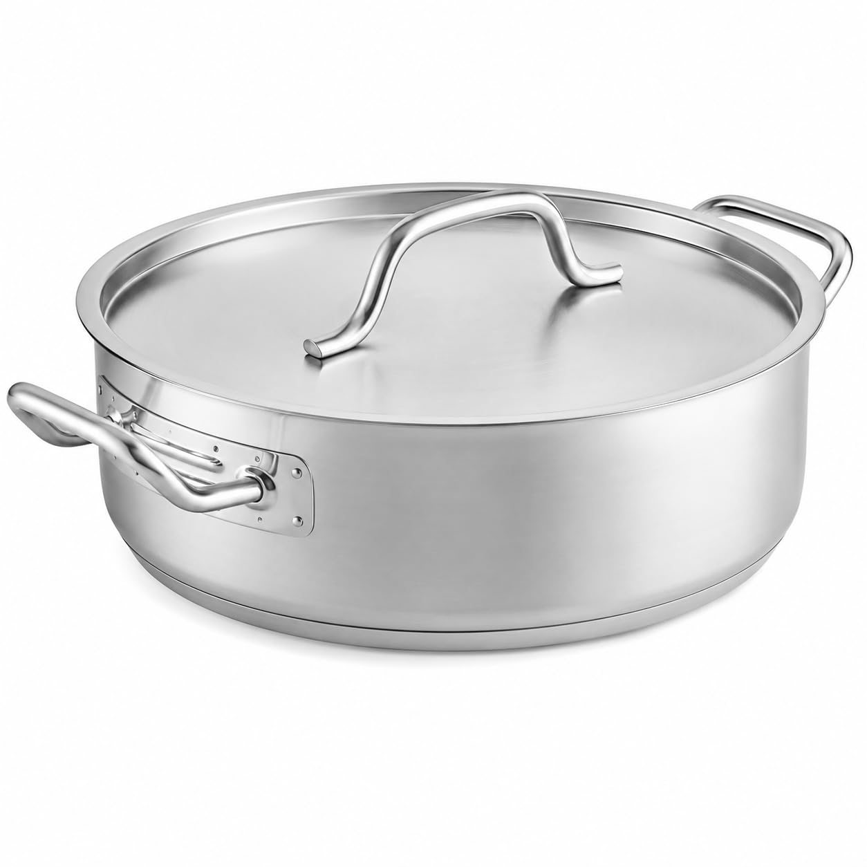 SS1 Series Brazier with Lid by Glownary – 10 Quarts, Stainless Steel, Silver, Model 473SSBRZR10