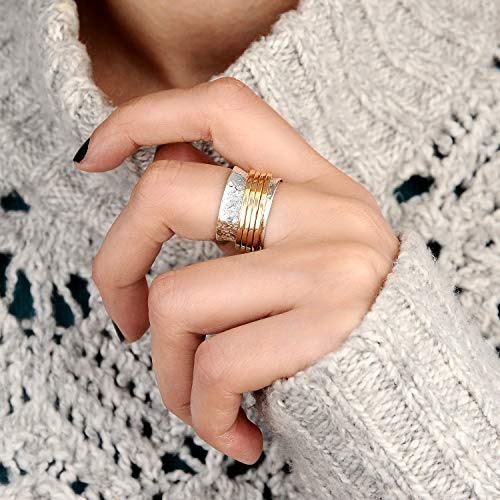 Boho-Magic 925 Sterling Silver Spinner Ring For Women With 4 Brass Fidget Rings Chunky Wide Band (9) #TOP3
