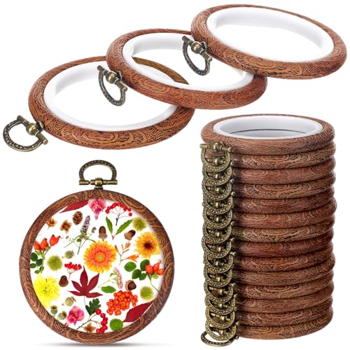 Image of Burbell 15 Pcs 2.4 Inch Round Embroidery Hoops Frame Circle Rubber Hoops Ring Display Cross Stitch Ornament Imitated Wood Frame Kits for Spring Gifts Mother's Day Craft Sewing DIY Hanging Gifts