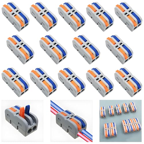 CESFONJER Connettore Elettrico, 14 Pezzi SPL-2M Mini Morsetti Elettrici Rapidi, Connettori a Filo Compatto, Connettori Elettrici con Leva multicolore di funzionamento (Combinabili Liberamente)