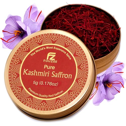 Pure Saffron Threads – (5.0 Gram Tin Pack) Handpicked Kashmiri Saffron, All-Red Tips with Strong Aroma & Rich Flavor, Ideal for Tea, Biryani, Paella, Rice, Desserts, Golden Milk & Risotto
