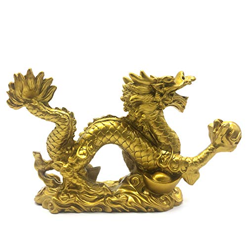 Estatua decorativa dragón chino feng shui dorada 9 pulg miniatura 3