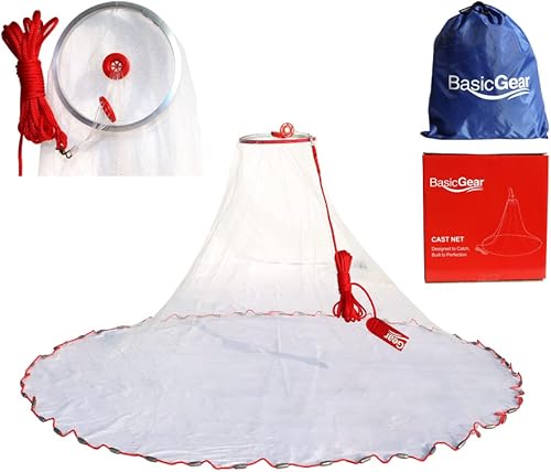 Easy Throw Frisbee Cast Net for Bait 4ft-6ft Radius with 38 or 14 inch Mesh Lead, Zinc, Protective Shell Iron Professional Grade and Upgraded
