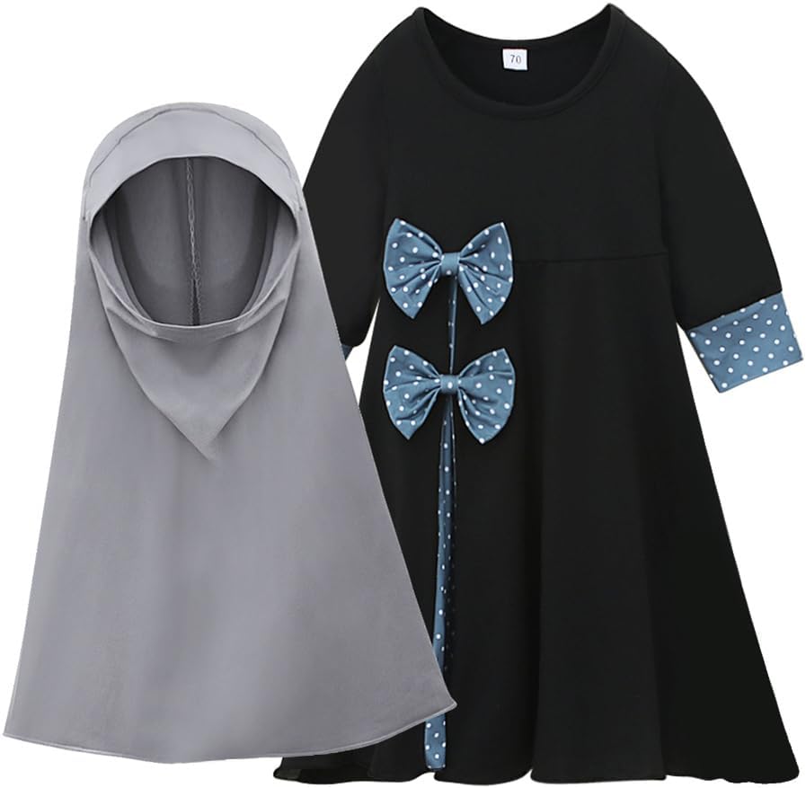 IBTOM CASTLE Abaya for Girl Kids Hijab Scarf Muslim Dress Two-piece Ramadan Prayer Clothes Islamic Arabic Kaftan Khimar Robe