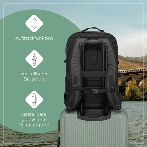 Travelite Rucksack aus wasserabweisendem Material, gepolstertes Laptop Fach 15,6 Zoll, BASICS Tagesrucksack mit Aufsteckfunktion, 48 cm, 28 Liter, 900 Gramm