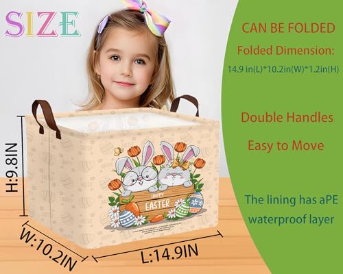 Image of Large Rectangular Easter Baskets Empty Waterproof Boy Toy Box Foldable Kid's Gifts Storage Bin Spring Room Decor(Boy Girl Cute Rabbit)