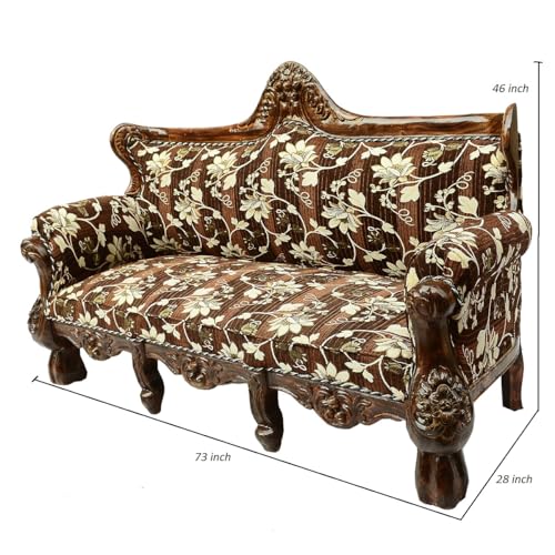 Image of Wooden 5 Seater Sofa Set, Solid Wood Sofa | 3+1+1 with Cushion Seating | Traditional Design Furniture for Living Room, Home, Office, Bedroom