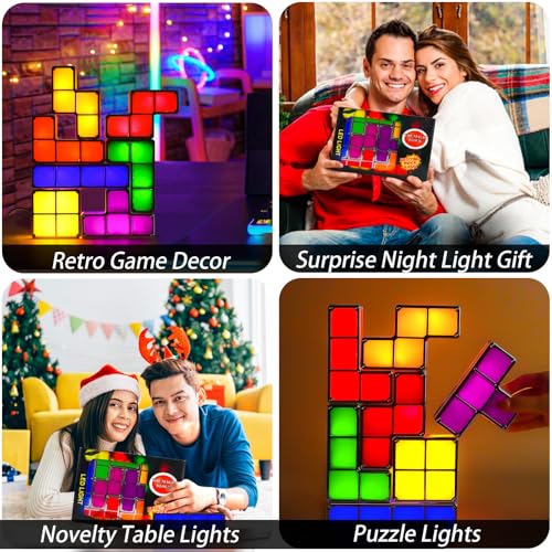 Image of AVEKI Tangram Stackable Night Light, LED 7 Colors Induction Interlocking Desk Lamp 3D DIY Magic Blocks Puzzles Toy for Bedroom Home Decor Ideal Gift for Birthday (USB)