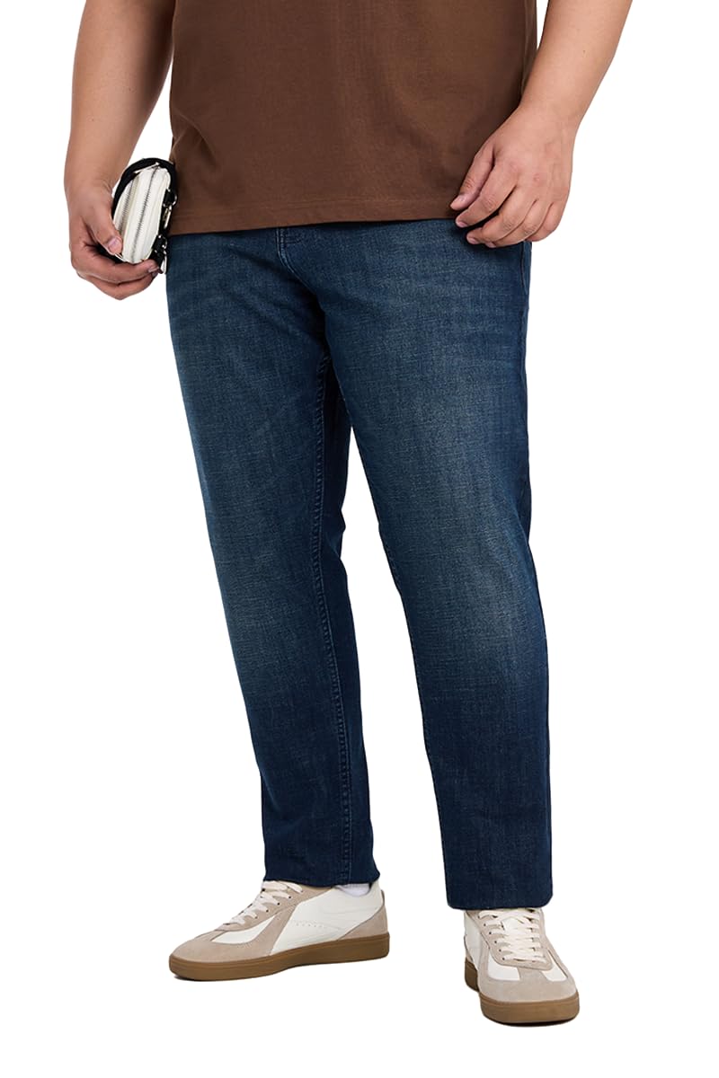 Men Casual Plus Size Jeans| Slim Fit Washed Denim with Whiskered Effect | Breathable Cotton Blend & Stretchable Fabric for Everyday Comfort, Parties & Work Wear-image-36