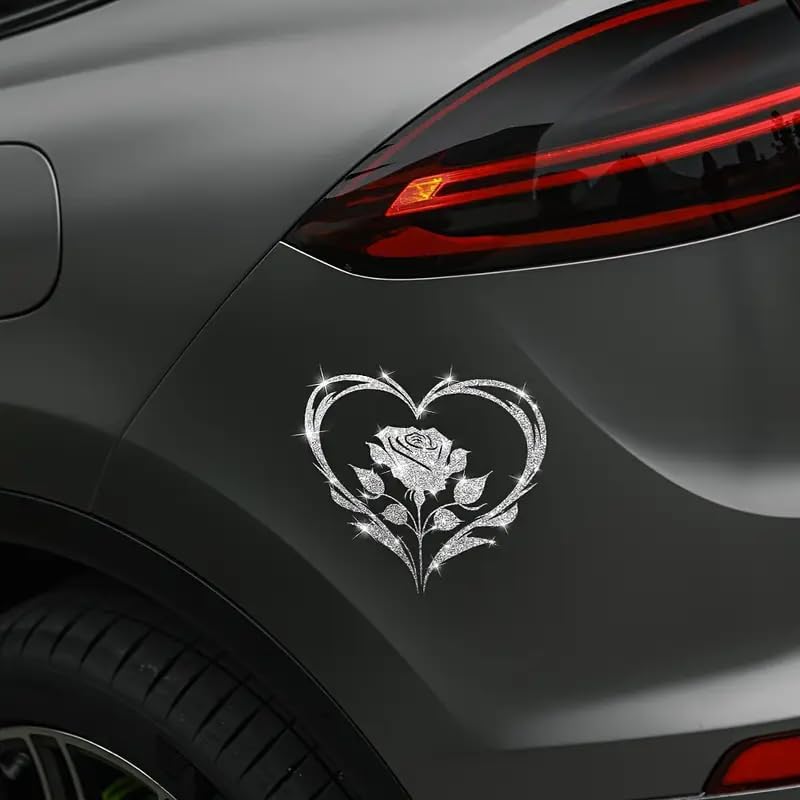 2pcs Sparkling Rose Heart Sunflower Self-Adhesive PVC Rainbow Glittery Decal Sticker for Cars, Laptops, Trucks, Motorcycles Wall Window Luggage Scratch Cover Door Multi-Surface Decor Sticker - Image 5