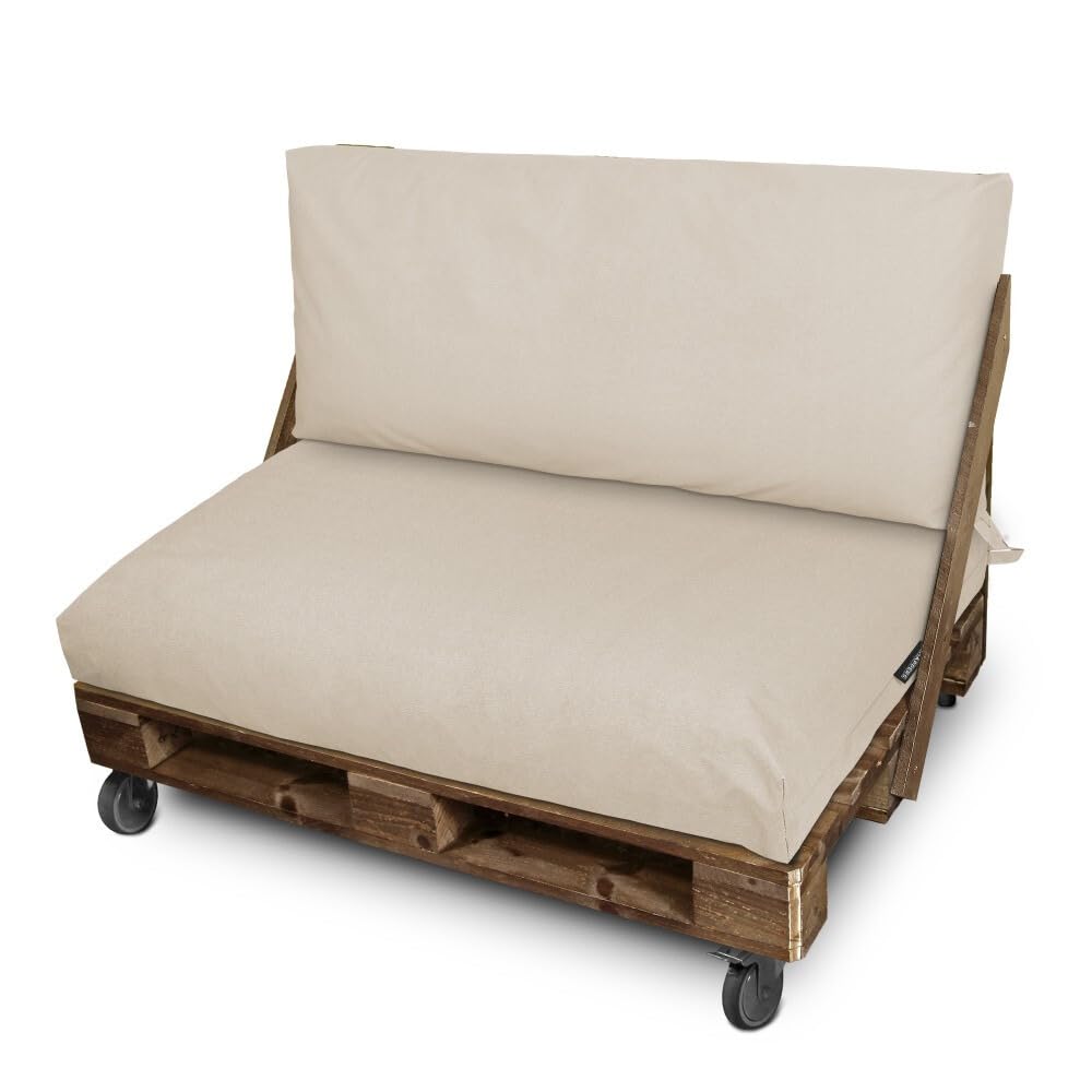 HAPPERS Cojín para Palets Toldotex Impermeable Crudo Set: Asiento 120x80x20 (Liso) + Respaldo 120x45x20 (Liso)