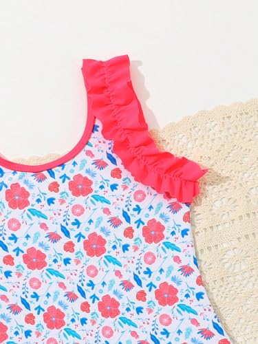 Image of WDIRARA Girl's Cute Swimwear Floral Print Ruffle Trim Swimsuit Beach Sport One Piece Bathing Suit