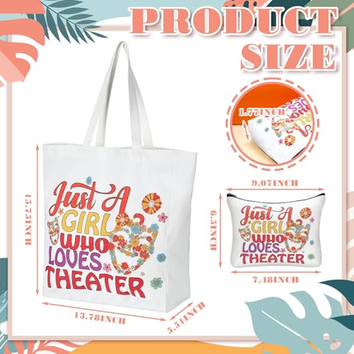 Image of 2 Pcs Theater Gifts, Makeup Bag Tote Set for Musical Drama Lovers | Retro Floral Comedy Mask Design, Cosmetic Pouch, for Woman Performers Drama Teacher Retirement Gifts