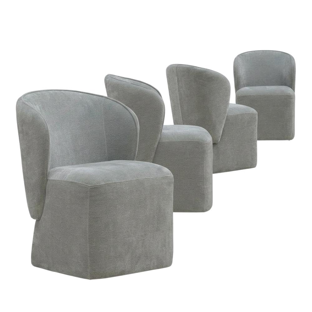 Solid Wood Upholstered Dining Chair with Castors by Starlight Canyon Home – Solid Hardwood,Plywood, Grey, Pack of 4
