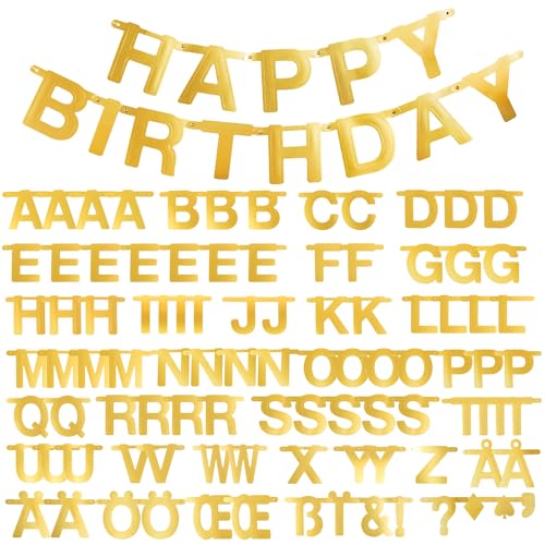 Easy Joy DIY 146 unidades de banderines personalizados, guirnalda dorada 'cumpleaños', pancarta personalizada 'cumpleaños', para eventos como boda, graduación, baby