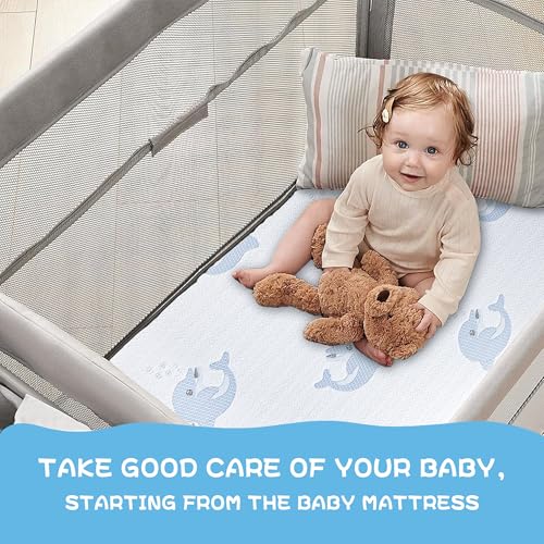 Image of Pack and Play Mattress,Breathable Dual Sided Firm & Soft Memory Foam Pack N Play Mattresses,Baby 38 inchX26 inch Mattress for Pack N Play with Removable Cover (White03)