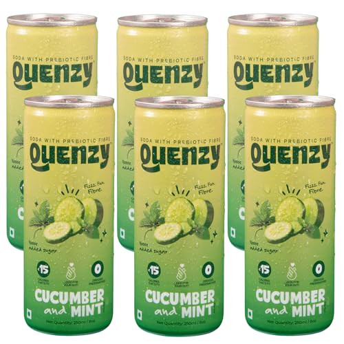 Image of Quenzy Prebiotic Soda - Cucumber Mint | 5g Prebiotic Fibre for Gut Health | Low Calorie Soda (<15 kcal) | No Added Sugar | Zero Preservatives | Healthy Sparkling Drink | Pack of 6 x 250ml
