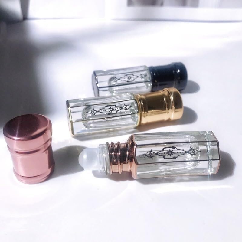 Mini Bottiglie di Profumo da Viaggio, Atomizzatore di Profumo Mini Rotolo di Profumo su Bottiglia 3ml Contenitore Semplice Vuoto Portatile Bottiglia di Olio Essenziale in Vetro Placcato Oro Ricaricabi