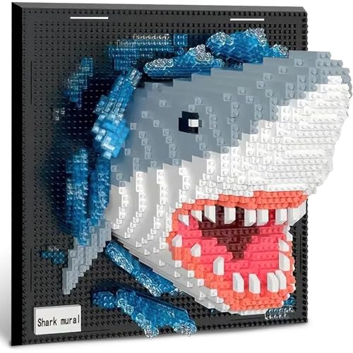 TOY PLAYER Hai-Tier 3D-Wandkunst, Mikro-Mini-Bausteine-Set für Erwachsene, einzigartige Wanddekoration oder Tischdekoration, Kinder und Jugendliche (2166 Teile)