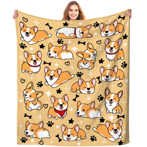 Cute Corgi Blanket Bedding Soft Lightweight Flannel Throw Blankets for Kids Adults Bedroom Living Room Sofa Gifts 50X40