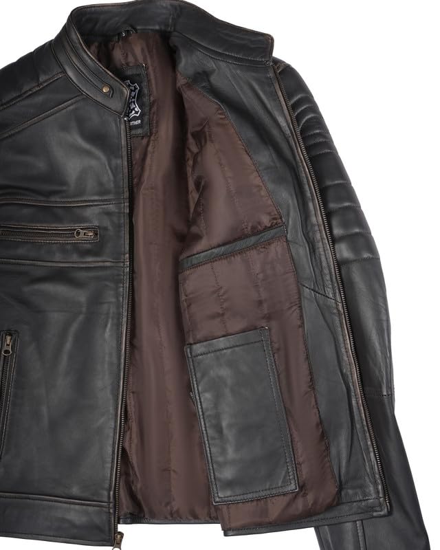 Image of Blingsoul Men's Leather Jacket - Real Lambskin Motorcycle Cafe Racer Biker Style Jacket