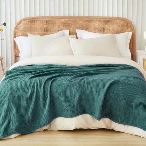 Image of EMME Muslin Blankets for Adults Throw Blanket for Couch Breathable Gauze Soft Lightweight Airy Dark Teal Throw XL 50 inch x 71 inch