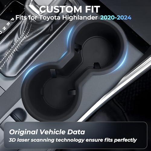 Image of Center Console Cup Holder Inserts for Toyota Highlander L LE XLE XSE Limited Platinum 2024 2023 2022 2021 2020, Interior Accessories Silicone Car Cup Holder for 2020-2024 Highlander, Black