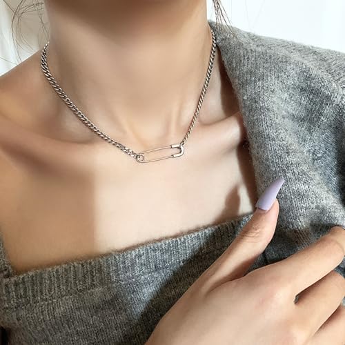 Safety Pin Necklace for Women Mens Silver Chain Saftey Pin Personalized Necklace Cute Dainty Girlfriend Cheap Punk Jewelry4