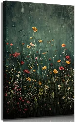 Amazon.com: TUTENG Vintage Wildflower Canvas Wall Art Moody Dark Green ...