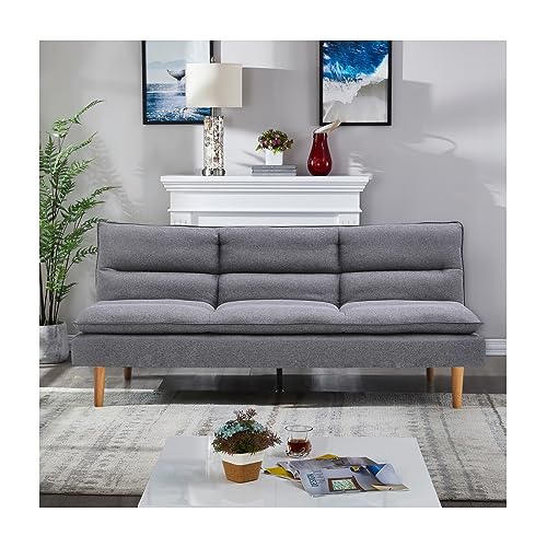 INMOZATA Sofa Bed Double Linen Fabric 3 Seater Sofa Recliner Sofa 185cm Spring Corner Couch Lounge Sofa Bed with Solid Wood Legs for Living Room Bedroom Home Office Furniture (Dark Grey)