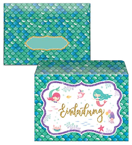 Junaversum Lot de 12 cartes d'invitation avec 12 enveloppes pour 6e anniversaire d'enfant fille sirène - Image 5