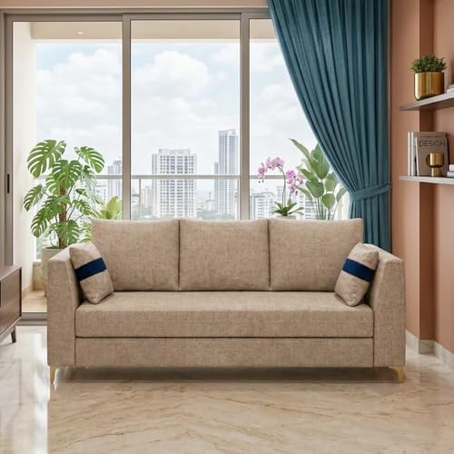 Image of FURNY Signature Cresta 3 Seater Sofa Set | Boucle Weave Fabric | 40D Foam + Zigzag Spring | 3-Yr Warranty (Sandstone Beige) | Modern Living Luxury Sofa Set for Home, Office & Hotel Spaces