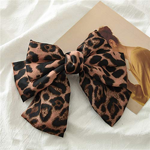 LYDZTION 8 Inch Bow Hair Clips Solid Color Big Satin Ribbon French Barrette Hair Barrettes Hair Accessories,Pink Leopard