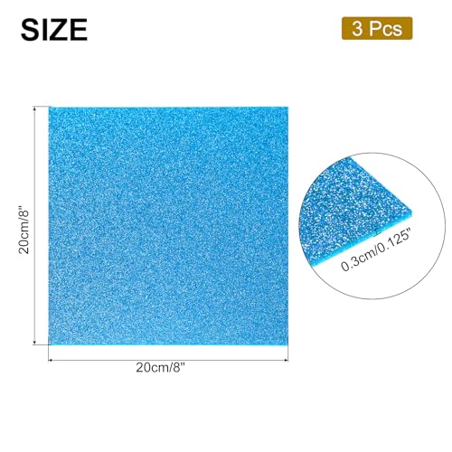 Image of MECCANIXITY 3Pcs Blue Glitter Acrylic Sheets 1 /8 inch Thickness 8 inch x 8 inch Glossy PMMA Fluorescent Plastic Sheets Extruded Translucent Blanks for DIY Art Crafting Laser Cutting & Engraving