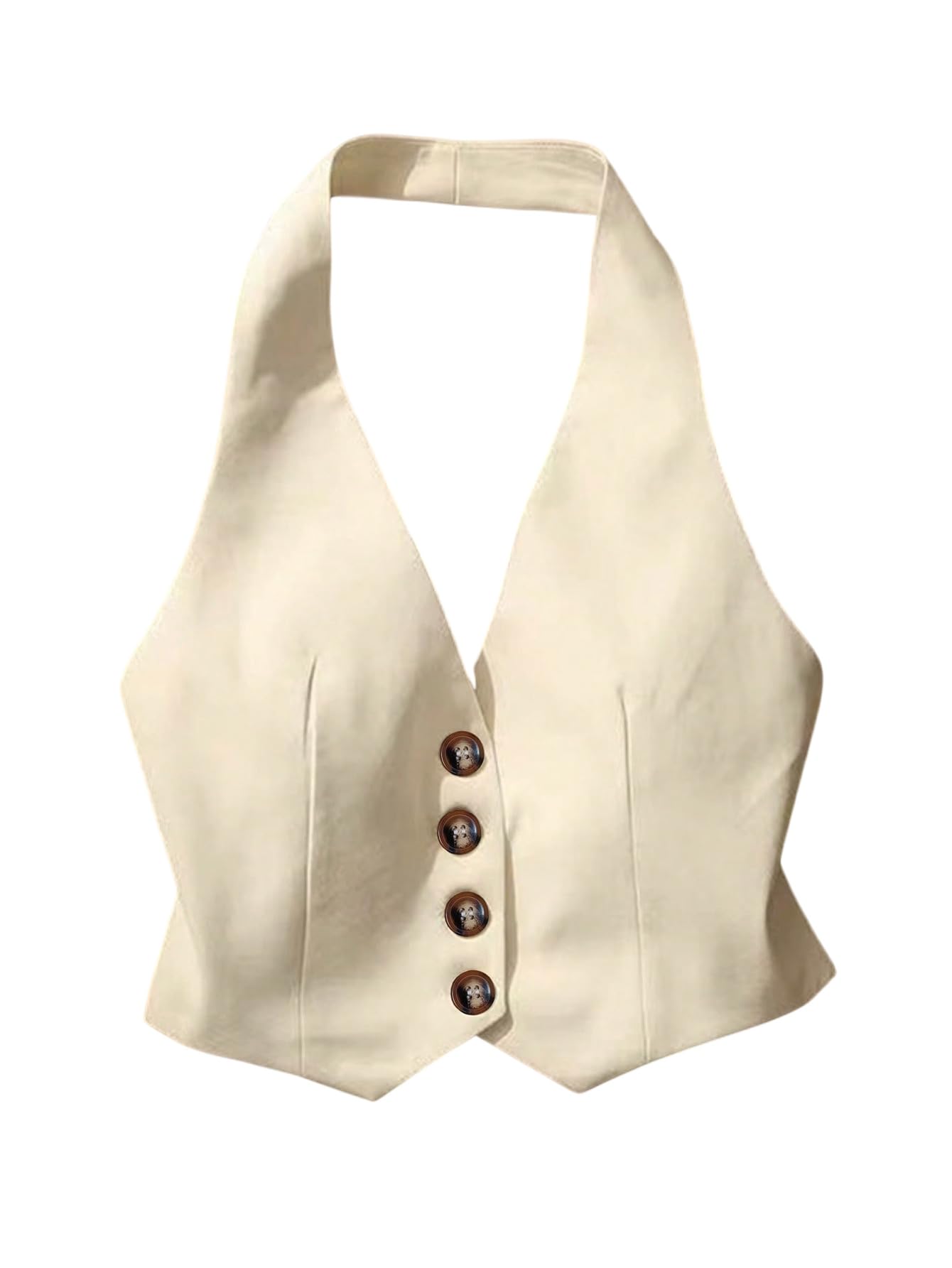 MakeMeChic Womens Button Down Halter Vest Sleeveless Work Business Waistcoat