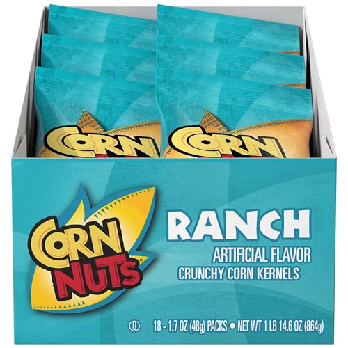 CORN NUTS Ranch Flavored Corn Kernels, Crunchy Corn Snacks, Snack Box, Variety Packs for Adults, 1.7 oz. (Pack of 18)