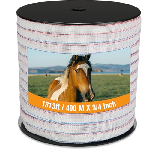 Wowangce 1 Roll 3/4 Inch x 1313 ft Electric Fence Tape for Livestock Polytape Fencing Horse Fence with High Visibility