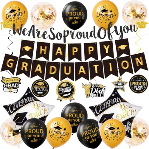 Graduation Party Decorations Class of 2026 We Are So Proud of You Banner and Hanging Swirls Balloons Happy Graduation Banner for College High School Graduation Party Supplies