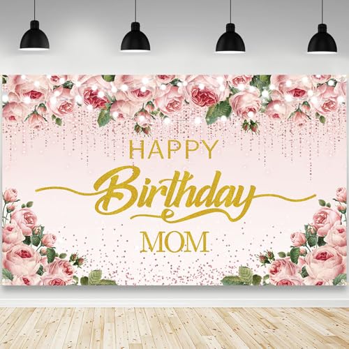 Toile de fond Happy Birthday Mom rose pour studio photo de fête
