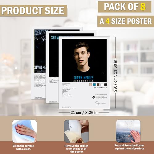 Image of Flybuy Hub Shawn Mendes Wall Posters 8x12 inch (A4 Size) Included Self Adhesive on Back Wall Decor Posters Wall Art For Bedroom, Living room, Office, Dining Room