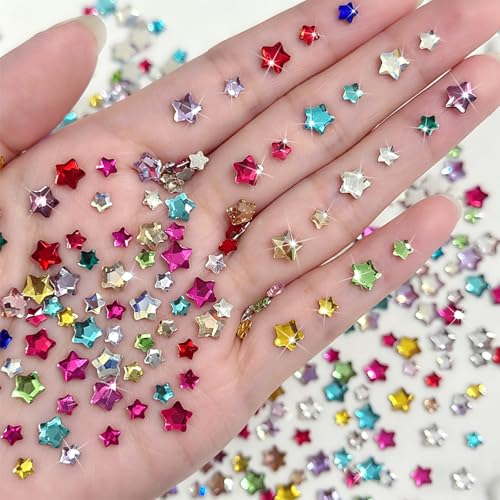 100Pcs Star Rhinestones for Nails Mixed Color 3D Stars Nail Gems Independence Day Patriotic Nail Art Charms Self-Adhesive Sparkling Star Nail Diamonds for Women DIY 4th of July Nail Art Supplies
