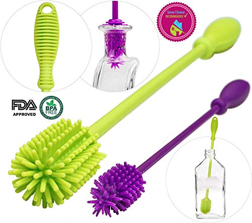 A2S Protection A-Brush Limpiador de botellas de silicona sin BPA, certificado FDA, mango largo, 110 g