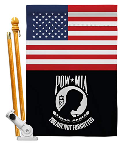 Americana Home & Garden US POW MIA House Flag Set Armed Forces Vietnam WarUnited State American Military Veteran Official Decoration Banner Small Garden Yard Gift Double-Sided, Made in USA