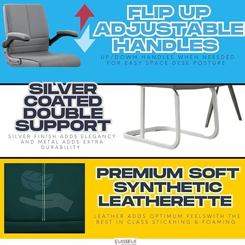 Image of NEWTURN Maxson Mid Back Office Visitor Chair, Adjustable Flip-Up Handles, Synthetic Rexine, Ergonomic Reception Chair, 1 Year Warranty (Black)