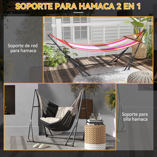 Outsunny Soporte para Hamaca Plegable Portátil, 2 en 1, Soporte para Silla Colgante con Estructura de Metal y Bolsa de Transporte, Carga 120 kg, para Hamaca 2,5 m y Silla 1,5 m de Largo, Negro - imagen 3